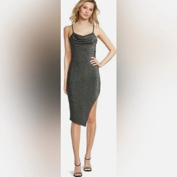 Madden NYC Slate Gray Sparkle Asymmetrical Dress Size Medium (7-9) - Picture 10 of 11